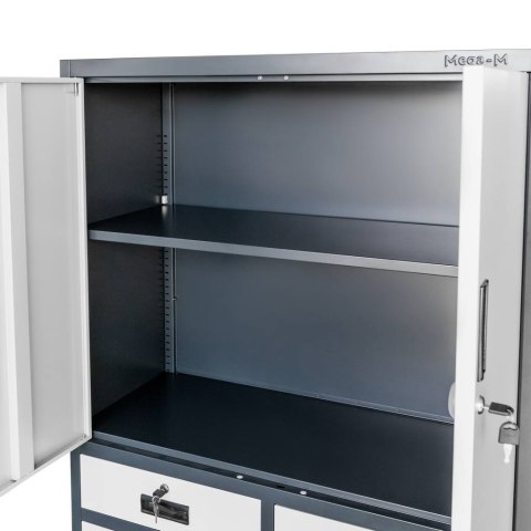 Szafa biurowa metalowa Wenus 4 szuflady przeszklone drzwi 90x40x185 szara MTP004760