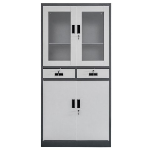 Szafa biurowa Wenus 2 szuflady przeszklone drzwi 90x40x185 grafit MTP004754