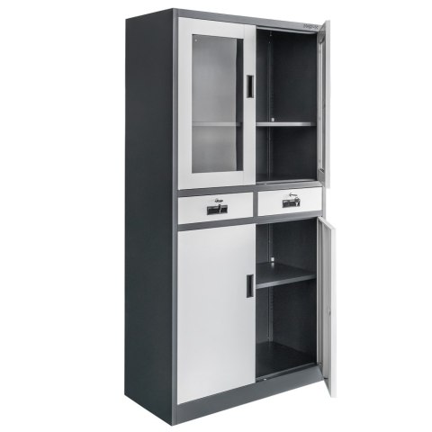 Szafa biurowa Wenus 2 szuflady przeszklone drzwi 90x40x185 grafit MTP004754