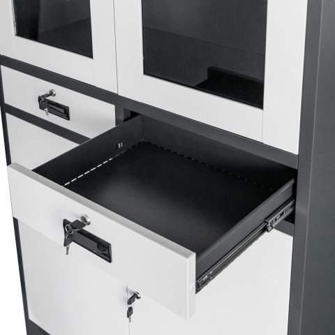 Szafa biurowa Wenus 2 szuflady przeszklone drzwi 90x40x185 grafit MTP004754