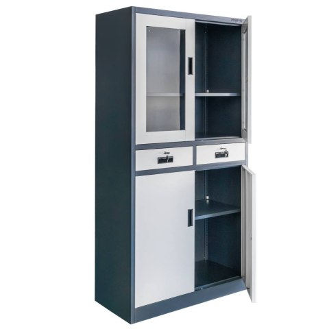 Szafa biurowa Wenus 2 szuflady przeszklone drzwi 90x40x185 grafit MTP004754