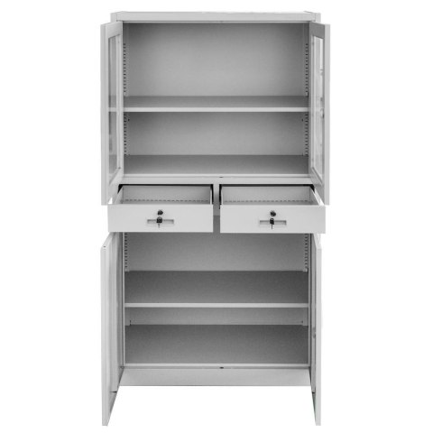 Szafa biurowa Wenus 2 szuflady przeszklone drzwi 90x40x185 szara MTP004752