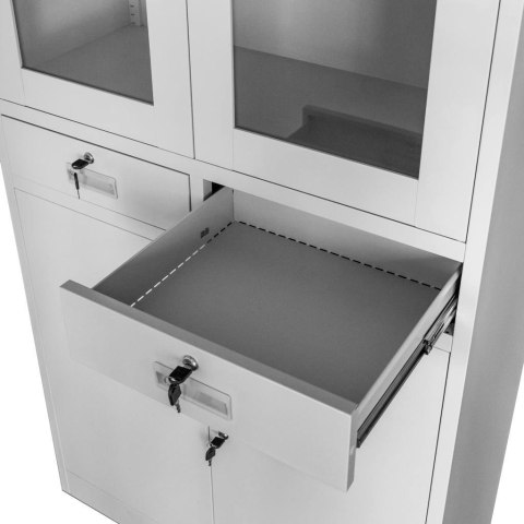 Szafa biurowa Wenus 2 szuflady przeszklone drzwi 90x40x185 szara MTP004752