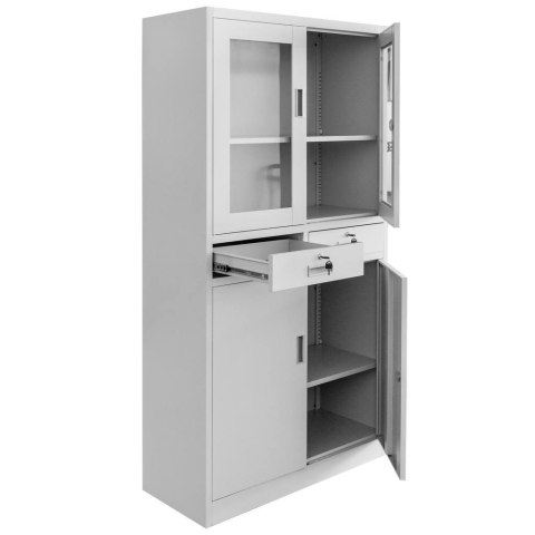 Szafa biurowa Wenus 2 szuflady przeszklone drzwi 90x40x185 szara MTP004752