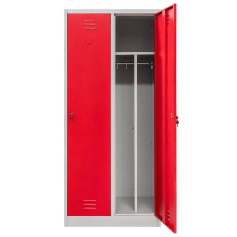Szafka BHP ubraniowa 2 drzwiowa z przegrodami 80 cm szara czerwony front MTP003827
