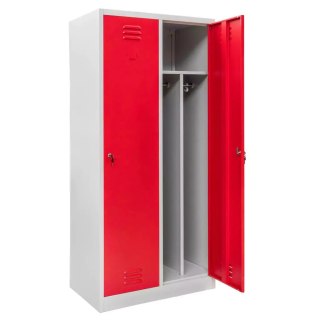 Szafka BHP ubraniowa 2 drzwiowa z przegrodami 80 cm szara czerwony front MTP003827