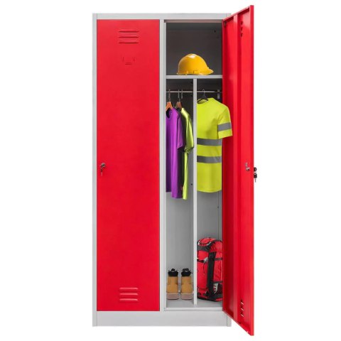 Szafka BHP ubraniowa 2 drzwiowa z przegrodami 80 cm szara czerwony front MTP003827