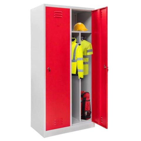 Szafka BHP ubraniowa 2 drzwiowa z przegrodami 80 cm szara czerwony front MTP003827