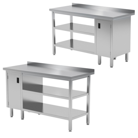 Stół Nierdzewny Gastronomiczny z 2 Półkami i Szafką 110x70x85 Polgast 126117/2