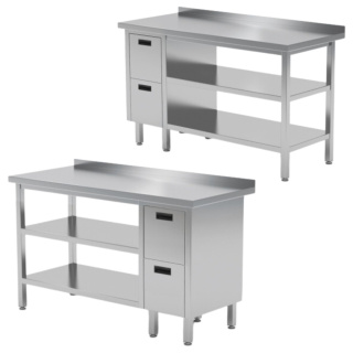 Stół Nierdzewny Gastronomiczny z 2 Półkami i 2 Szufladami 190x70x85 Polgast 125197/2