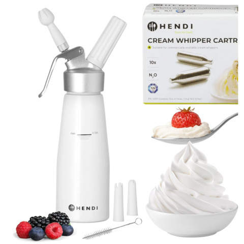 Syfon Do Bitej Śmietany Dekorator 0,5L z Końcówkami Hendi 588369 + GRATIS