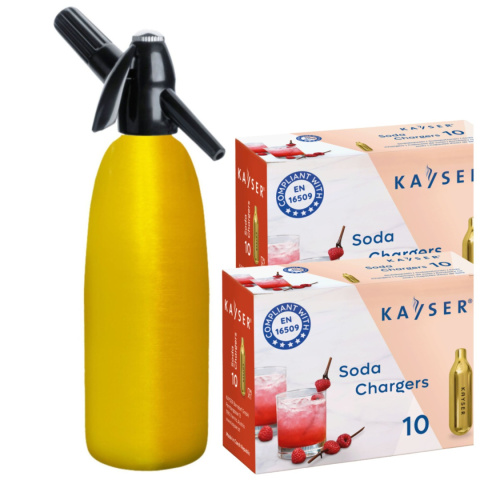 Syfon do Wody Sodowej Saturator 1L Złoty + Naboje CO2 20 Sztuk w Zestawie