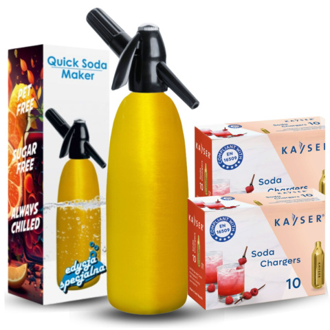 Syfon do Wody Sodowej Saturator 1L Złoty + Naboje CO2 20 Sztuk w Zestawie