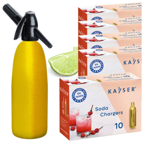Syfon do Wody Sodowej Saturator 1L Złoty + Naboje CO2 50 Sztuk w Zestawie Syfon do Wody Sodowej Saturator 1L Złoty + Naboje CO2 50 Sztuk w Zestawie