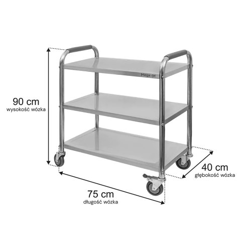 Wózek kelnerski gastronomiczny 75x40x90 3 półki inox Standard MTP004688