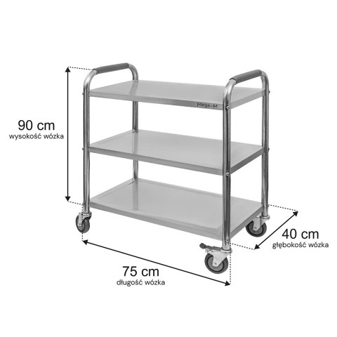 Wózek kelnerski gastronomiczny 75x40x90 3 półki inox Standard MTP004688