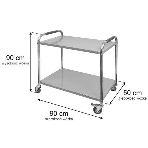 Wózek kelnerski gastronomiczny 90x50x90 2 półki inox Standard MTP004683