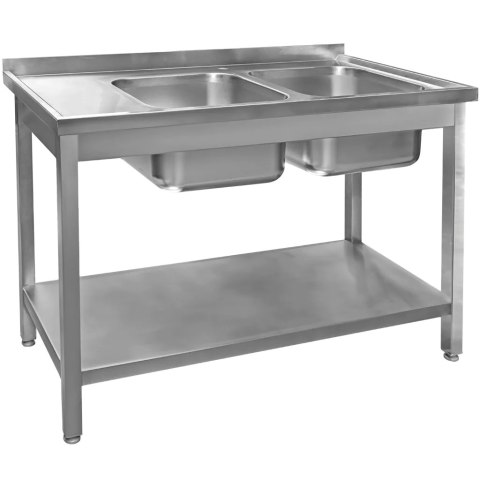 Zlew Gastronomiczny Dwukomorowy Z Ociekaczem I Półką 1200x600x850mm MTP005066 Zlew Gastronomiczny Dwukomorowy Z Ociekaczem I Półką 1200x600x850mm MTP005066