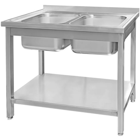 Zlew gastronomiczny spawany 2 komory z półką 100x60x85 inox MTP005064