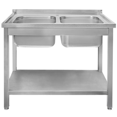 Zlew gastronomiczny spawany 2 komory z półką 100x60x85 inox MTP005064