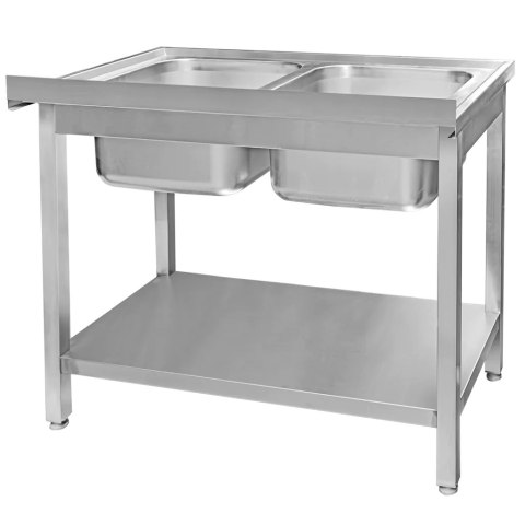 Zlew gastronomiczny spawany 2 komory z półką 100x60x85 inox MTP005064