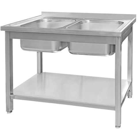 Zlew gastronomiczny 2 komory z półką 120x70x85 stal nierdzewna MTP005067