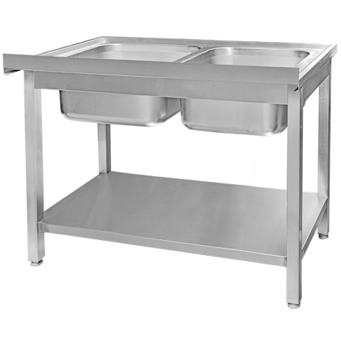 Zlew gastronomiczny 2 komory z półką 120x70x85 stal nierdzewna MTP005067