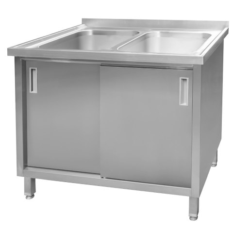 Zlew gastronomiczny 2 komory z szafką 100x60x85 inox MTP005059