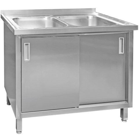Zlew gastronomiczny 2 komory z szafką 100x60x85 inox MTP005059