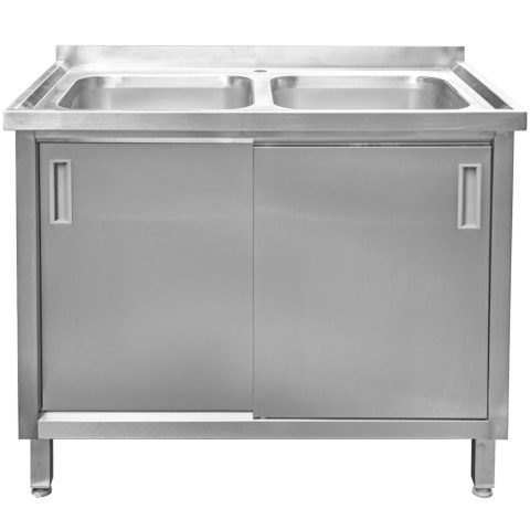 Zlew gastronomiczny 2 komory z szafką 100x60x85 inox MTP005059