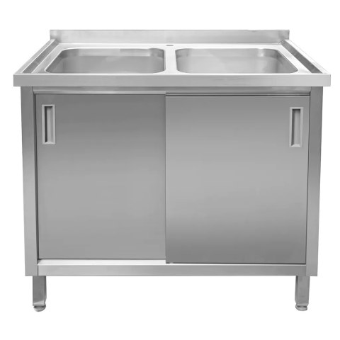 Zlew gastronomiczny 2 komory z szafką 100x70x85 inox MTP004749