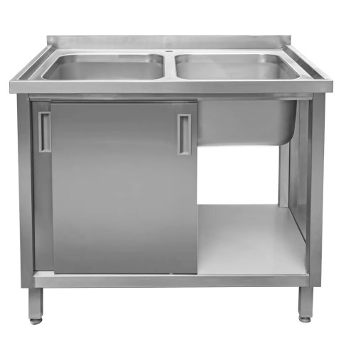 Zlew gastronomiczny 2 komory z szafką 100x70x85 inox MTP004749