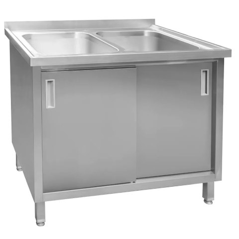 Zlew gastronomiczny 2 komory z szafką 100x70x85 inox MTP004749