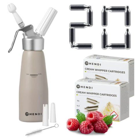 Syfon do Bitej Śmietany 0,5l Beżowy Zestaw z 20 Nabojami N2O Hendi 975893