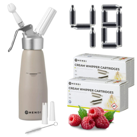 Syfon do Bitej Śmietany 0,5l Beżowy Mega Paka Naboi N2O 48 szt. Hendi 975893