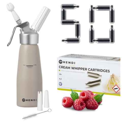 Syfon do Bitej Śmietany 0,5l Beżowy Mega Paka Naboi N2O 50 szt. Hendi 975893