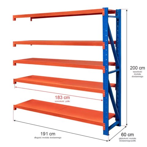 Regał metalowy magazynowy Fortis Light 5 półek H200 L191 G60 dostawny MPP000902