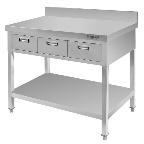 Stół przyścienny z półką i 3 szufladami 100x60x85 inox MTP006941