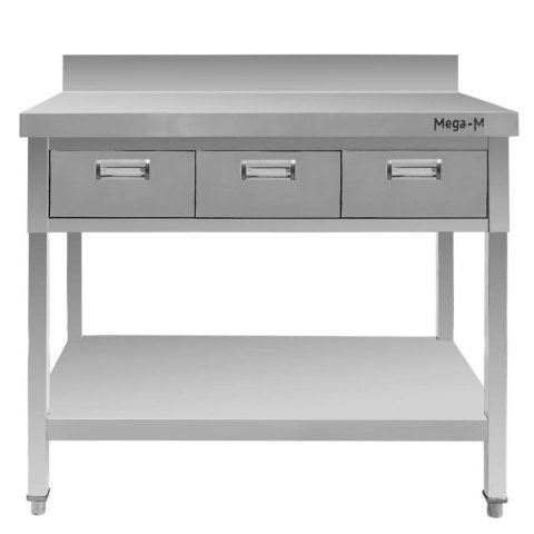 Stół przyścienny z półką i 3 szufladami 100x60x85 inox MTP006941