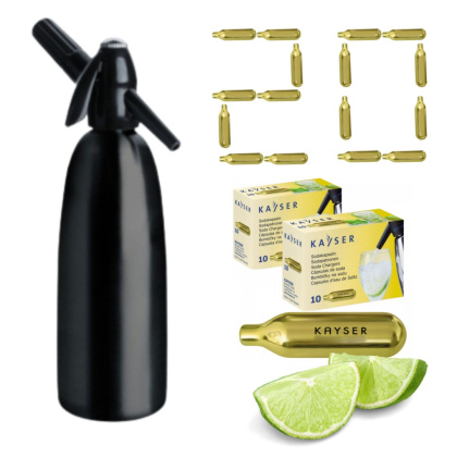 Syfon do Wody Sodowej Gazowanej Saturator 1L Czarny + 20 Sztuk Naboi