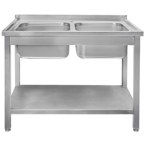 Zlew gastronomiczny 2 komory z półką 140x70x85 stal nierdzewna MTP006419