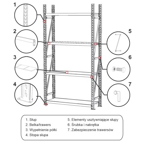 Regał magazynowy Fortis 4 półki H240 L217 G60 moduł bazowy MPP000015