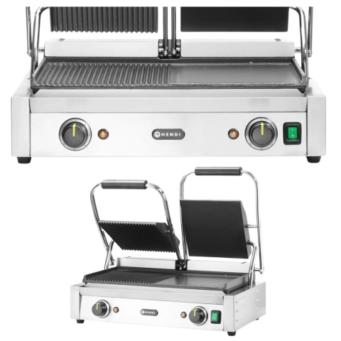 Duży Grill Kontaktowy Elektryczny Podwójny Ryflowany/Gładki Hendi 263907