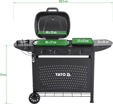 Grill Gazowy Ogrodowy Asahi 2+2 Palniki 5 kW 3w1 Yato YG-20008