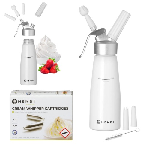 Syfon Do Bitej Śmietany Hendi 0,5L Biały + 10 Naboi N2O Limitowany Zestaw Domowy