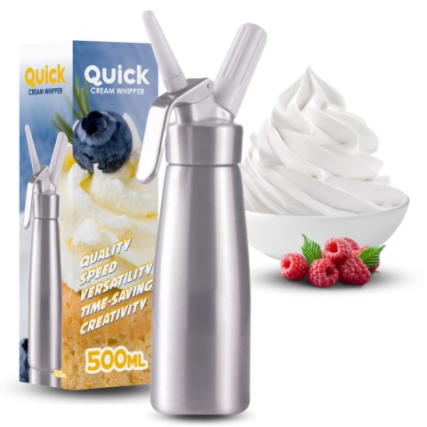 Syfon Do Bitej Śmietany Dekorator Metalowy 0,5l Srebrny + 20 Naboi N2O