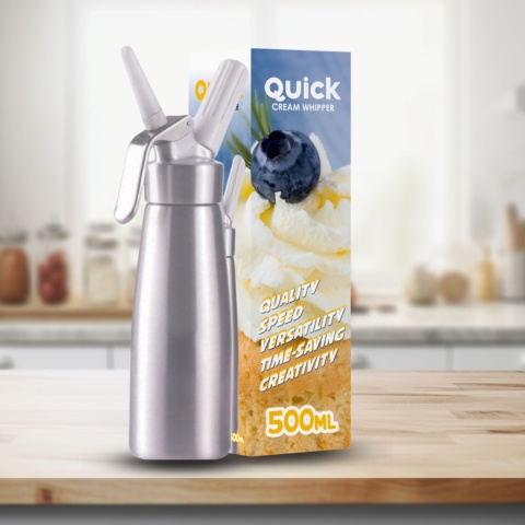 Syfon Do Bitej Śmietany Dekorator Metalowy 0,5l Srebrny + 20 Naboi N2O