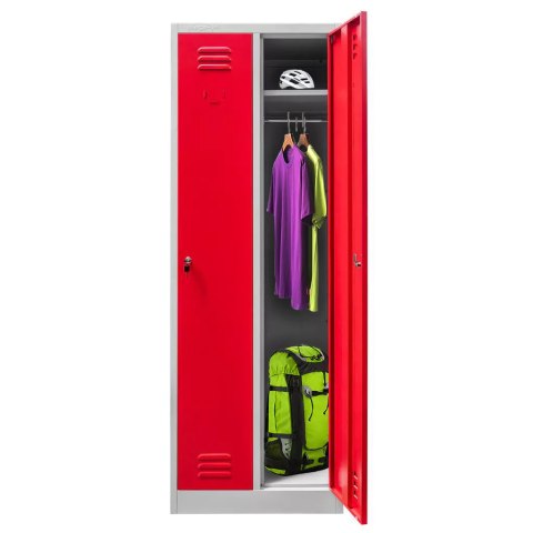 Szafka BHP ubraniowa 2 drzwiowa 60 cm szara czerwony front MTP003825