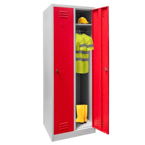 Szafka BHP ubraniowa 2 drzwiowa 60 cm szara czerwony front MTP003825