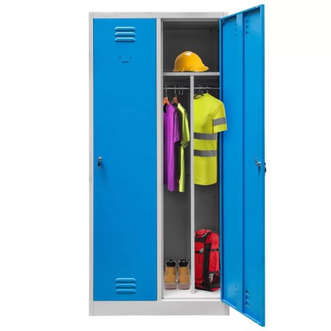 Szafka BHP ubraniowa 2 drzwiowa z przegrodami 80 cm szara niebieska MTP003828